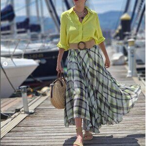 ZARA $159 PRINTED MIDI SKIRT ZW COLLECTION Green / Ecru | 2990/152 NWT S M L